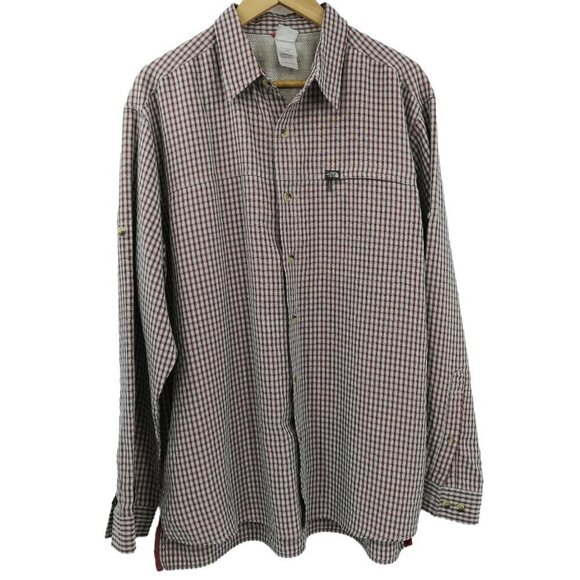 North Face Plaid Button Up Shirt Size L Mens Red Roll Tab Wicking Zipper Pocket - Picture 1 of 13